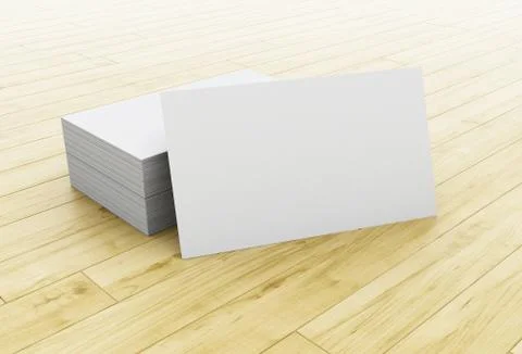 3d Stack of blank business cards on wooden table Illustrazione stock