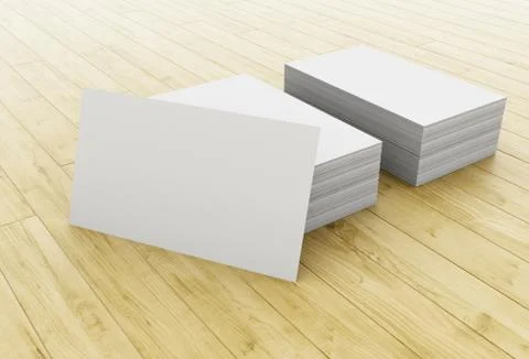 3d Stack of blank business cards on wooden table Illustrazione stock