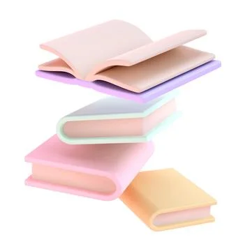 3D Stack of Books falling down in air and one open book Icon. Isolated with 스톡 일러스트