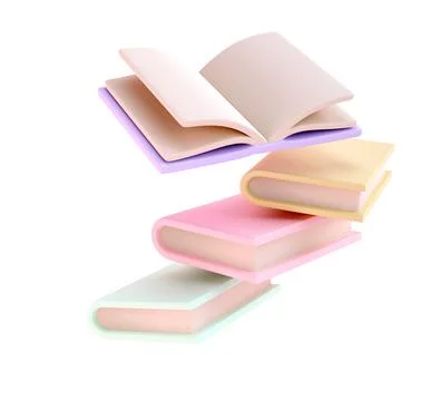 3D Stack of Books falling down in air and one open book Icon. isolated 스톡 일러스트