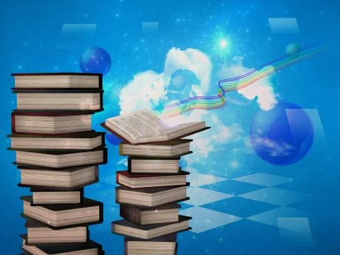 3d stack of books in the room Illustrazione stock