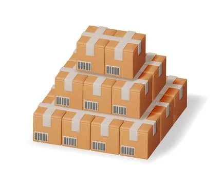 3D Stack of Cardboard Boxes Isolated. Stockillustratie