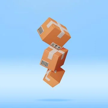 3D Stack of Cardboard Boxes Isolated. Stock Illustration