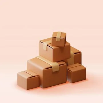 3D stack of cardboard boxes isolated. 스톡 일러스트