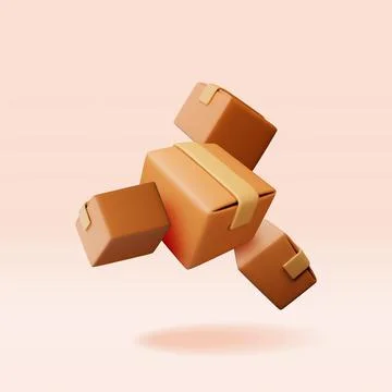 3D stack of cardboard boxes isolated. Stock Illustration