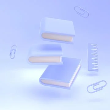 3D Stack of Closed Book and ruler falling down in air. Render Educational 스톡 일러스트