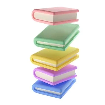 3D Stack of Closed Books in air Icon Isolated with clipping path. Render Stock Illustration