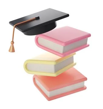 3D Stack of Closed Books and university or college black cap graduate Icon Stockillustratie