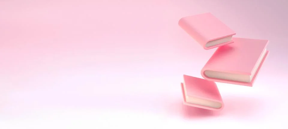 3D Stack of Closed Books falling down in air pink books on pink background Stock Illustration