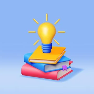 3D Stack of Closed Books with Light Bulb Stock Illustration