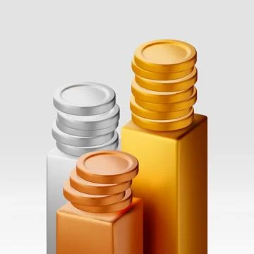 3D stack of coins on metal block podium Stock Illustration