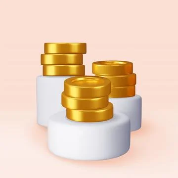 3D stack of coins on white round podium イラスト素材