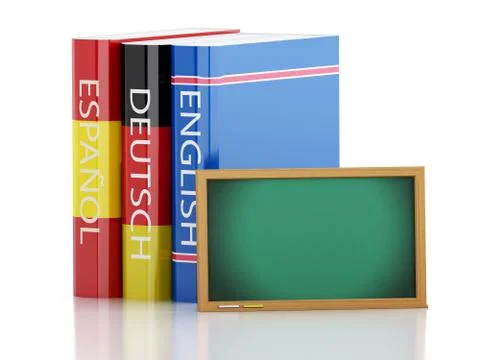 3d Stack of dictionaries and Blackboard. Language learning Stock Illustration