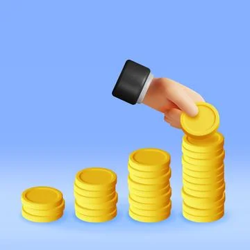 3D Stack of Gold Coins and Hand. Stock Illustration