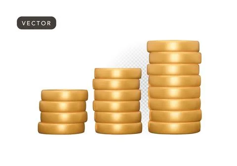 3D stack of gold coins.Growth concept.Vector illustration on white background Stock Illustration