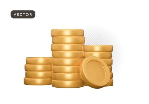 3D stack of gold coins.Growth concept.Vector illustration on white background Illustrazione stock