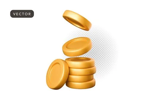 3D stack of gold coins.Growth concept.Vector illustration on white background Stock Illustration