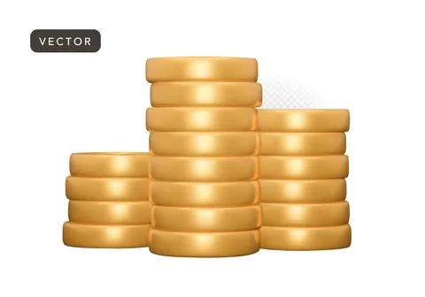 3D stack of gold coins.Growth concept.Vector illustration on white background Stock Illustration