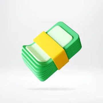 3d Stack of green paper bills with a yellow ribbon Stock Illustration