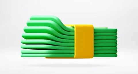 3D Stack of green paper currency with yellow band Stock Illustration
