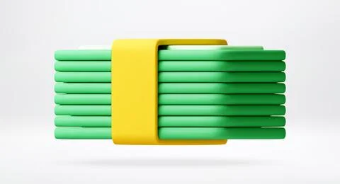 3D Stack of green paper currency with yellow band Stockillustratie