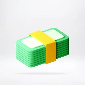 3D Stack of green paper currency with yellow strap Stock Illustration