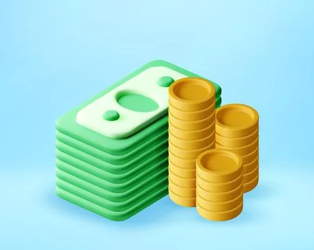 3D Stack of green paper money and golden coins 스톡 일러스트