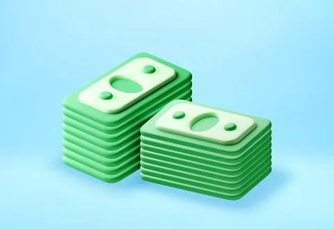3D Stack of green paper money banknotes. Stock Illustration