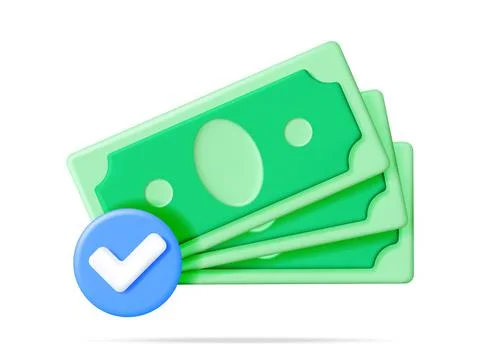 3D Stack of Money with Checkmark Isolated. Stock Illustration