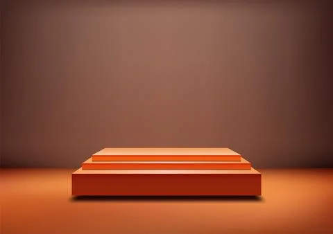 3D stack orange boxes podium sits on a flat brown background Stock Illustration