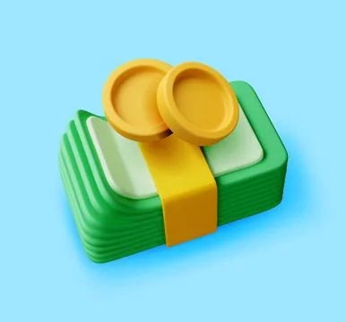 3D Stack of paper cash with gold coin icon Stock Illustration
