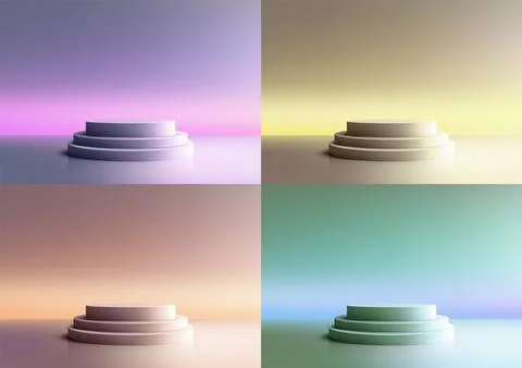 3D stack podium on a twilight sky background, Minimal style Stock Illustration