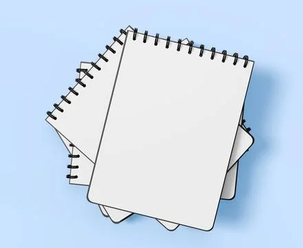 3d stack of spiral binder notebook mockup with white paper sheet top view Stock Illustration