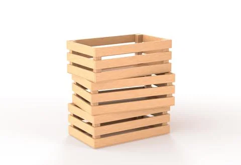 3D Stack of wooden boxes angle view. Pile blank rectangular crates, timber plank 스톡 일러스트