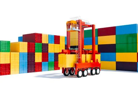3d stacked cargo containers and crane Stock Illustration