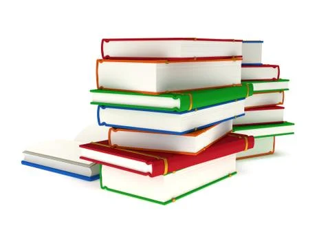 3d Stacks of Books and open book on white back 스톡 일러스트