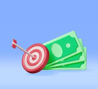 3D Stacks of Dollars and Target with Arrow イラスト素材