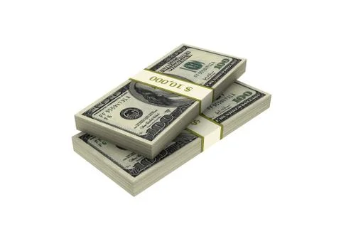 3D Stacks of Hundred US Dollars White Background Stock Illustration