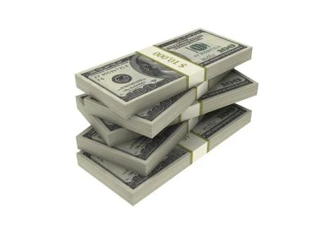 3D Stacks of Hundred US Dollars White Background Stock Illustration