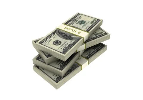 3D Stacks of Hundred US Dollars White Background Stock Illustration