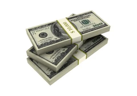 3D Stacks of Hundred US Dollars White Background Stock Illustration