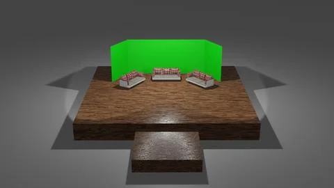 3D Stage With Green Screen Background And Have Three Sofa Also 3D Model