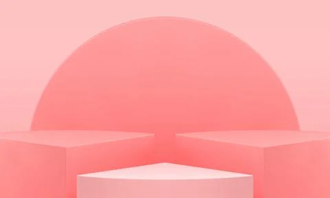 3d stage level triangle squared pink pedestal with circle wall decorative stu イラスト素材
