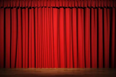 3d stage render, red curtain Illustrazione stock