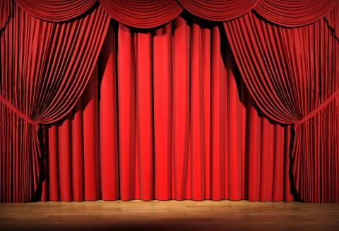3d stage render, red curtain Stock Illustration