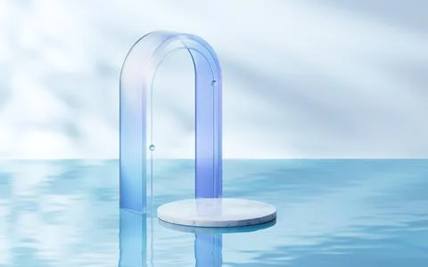3D stage on the water surface, 3d rendering. Stock Illustration
