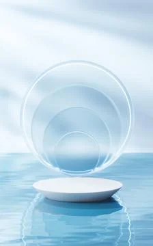 3D stage on the water surface, 3d rendering. Stock Illustration