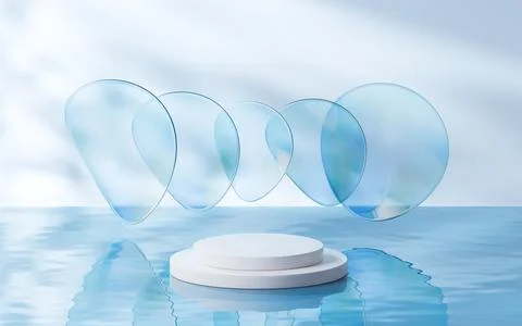3D stage on the water surface, 3d rendering. Stock Illustration