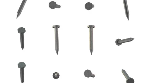 3D Stainless Steel Nails Falling on a White Background. Steel Nails 3D. 4K Video stock 281710977