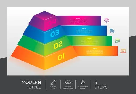 3d stair infographic vector design with 4 steps &amp; colorful style for presenta 스톡 일러스트